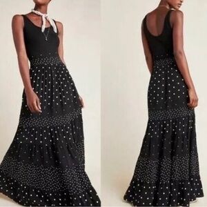 NWOT Anthropologie Colima Black Polka Dot Maxi Dress SZ XS